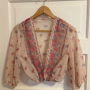 Vintage Floral V-Neck Blouse